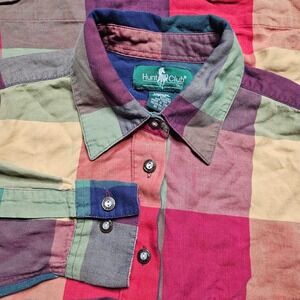Hunt Club Tall Womens Plaid Button Up Shirt Long Sleeve Multicolor Medium